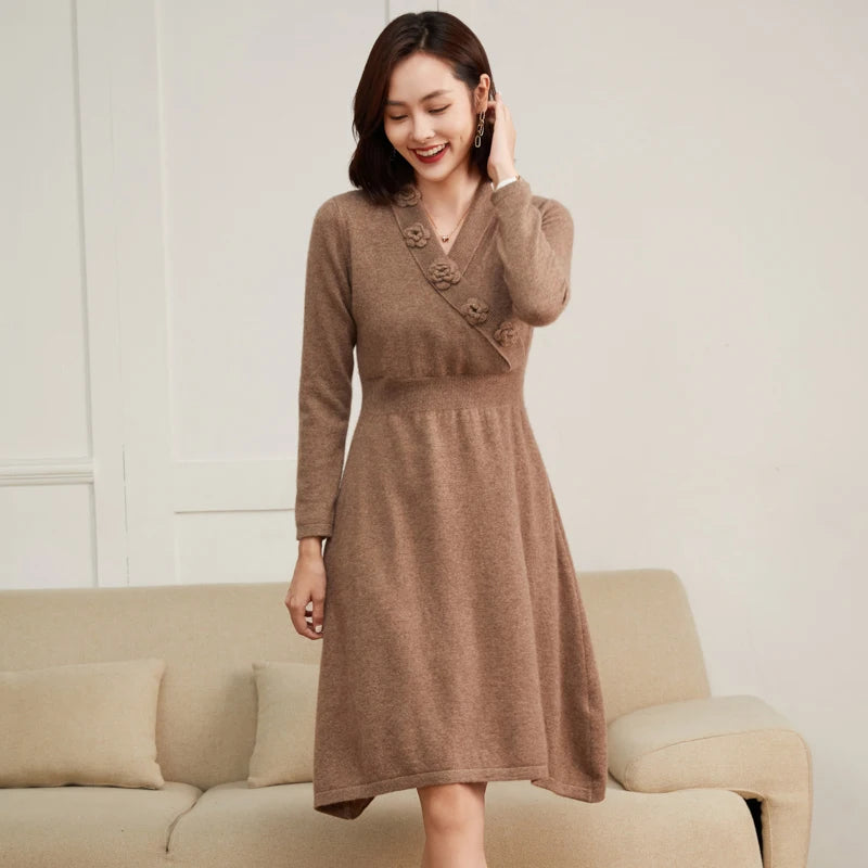 Cashmere V-Neck Knit Dress