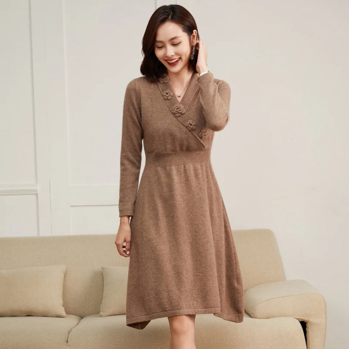 Cashmere V-Neck Knit Dress