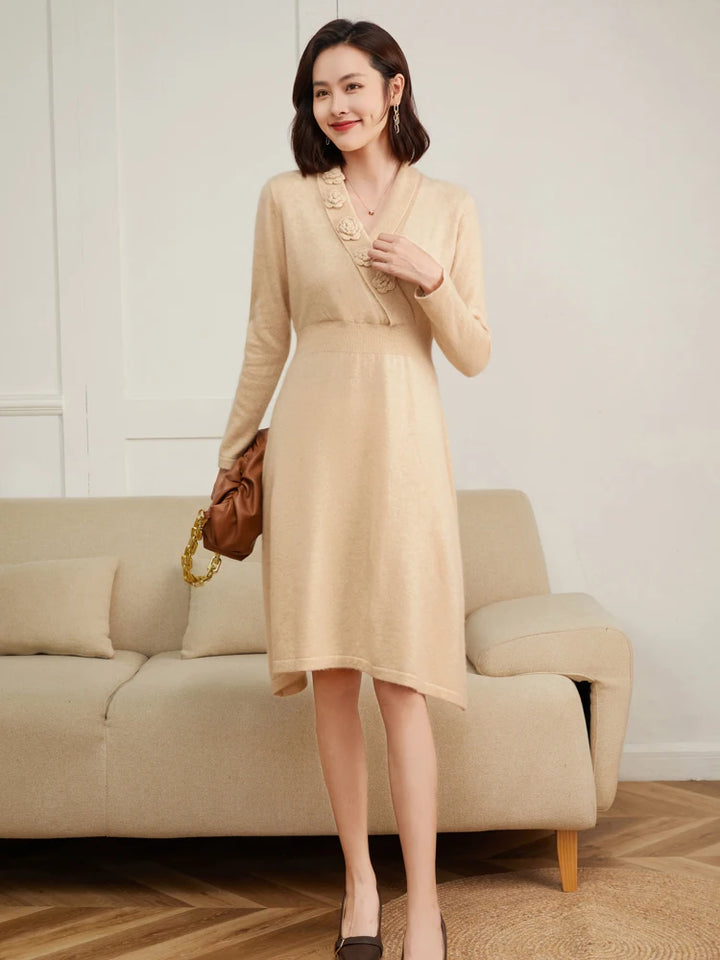 Cashmere V-Neck Knit Dress