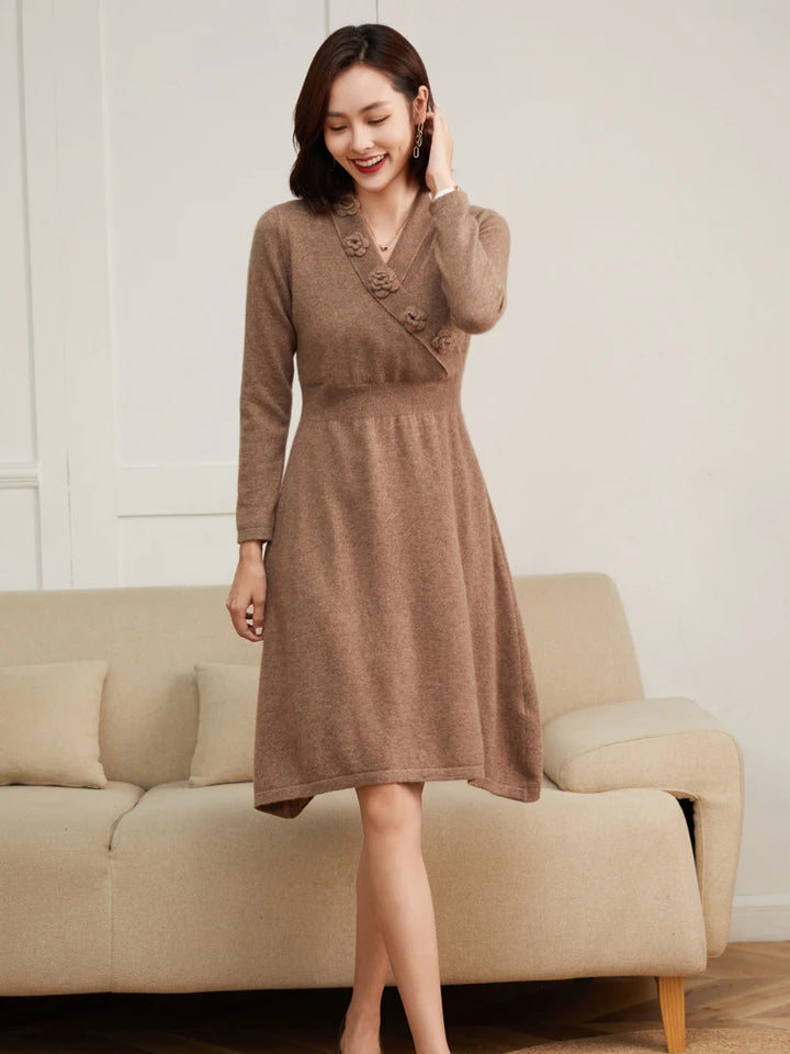 Cashmere V-Neck Knit Dress