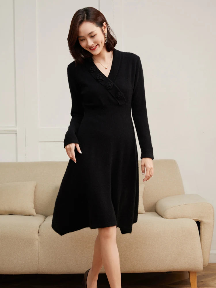 Cashmere V-Neck Knit Dress