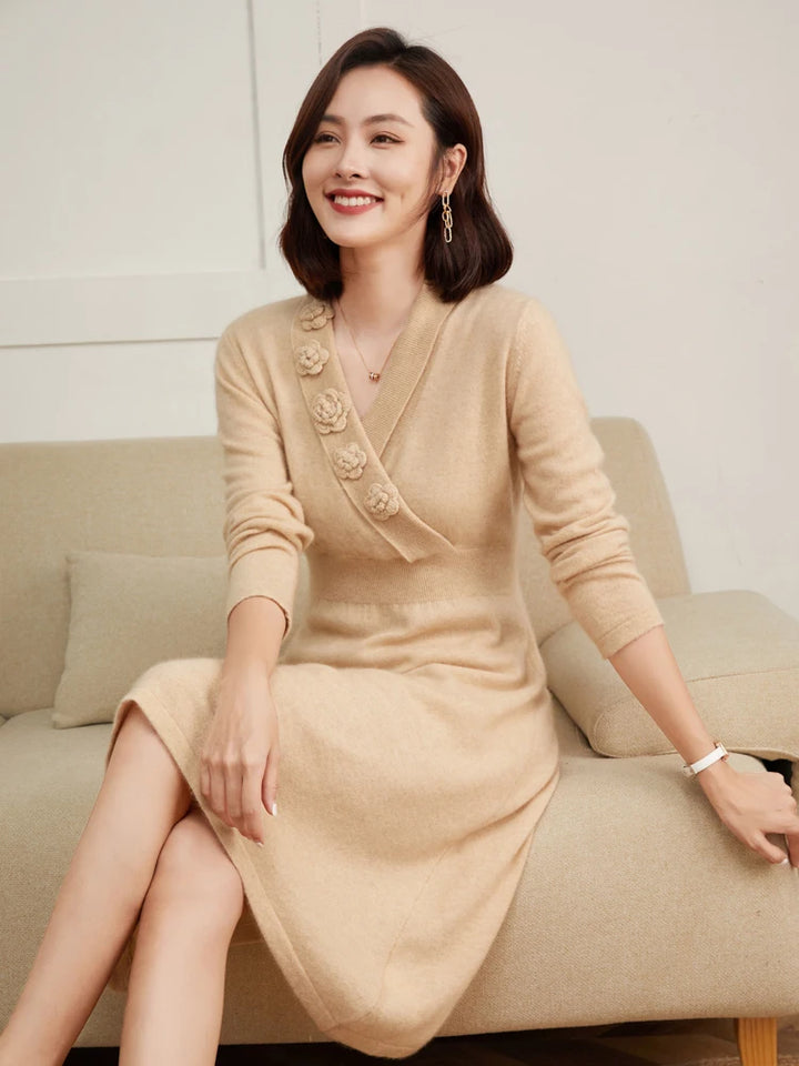Cashmere V-Neck Knit Dress