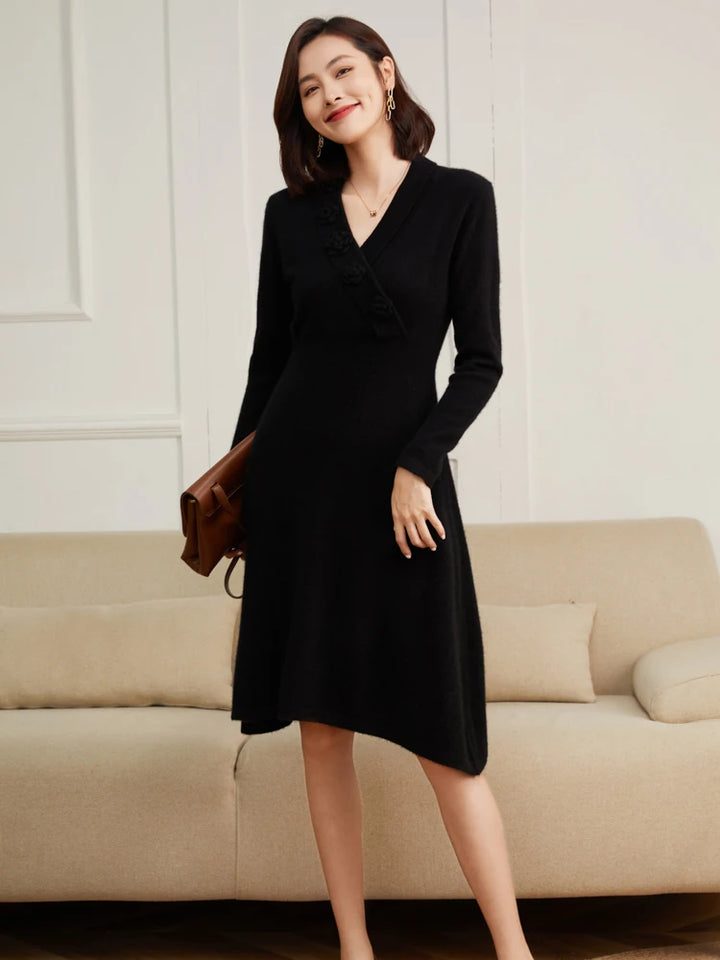 Cashmere V-Neck Knit Dress