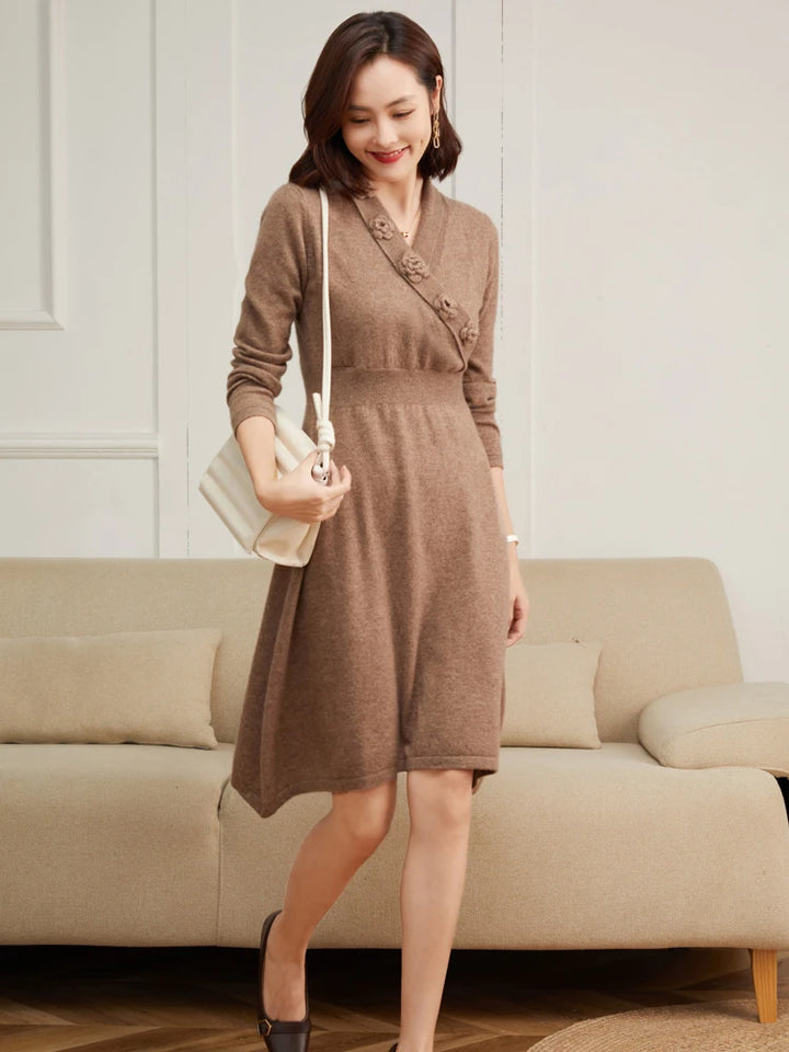 Cashmere V-Neck Knit Dress