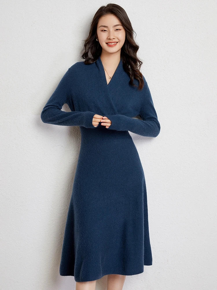 Cashmere V-Neck Wrap Dress