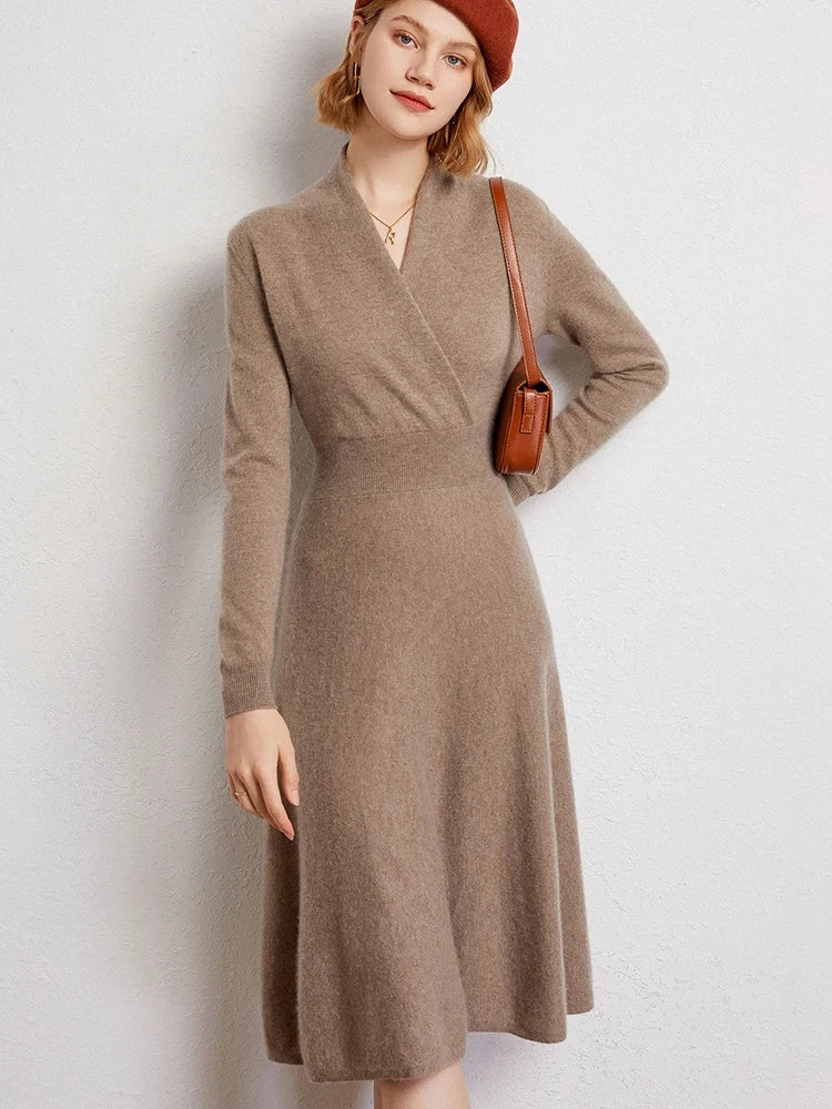 Cashmere V-Neck Wrap Dress