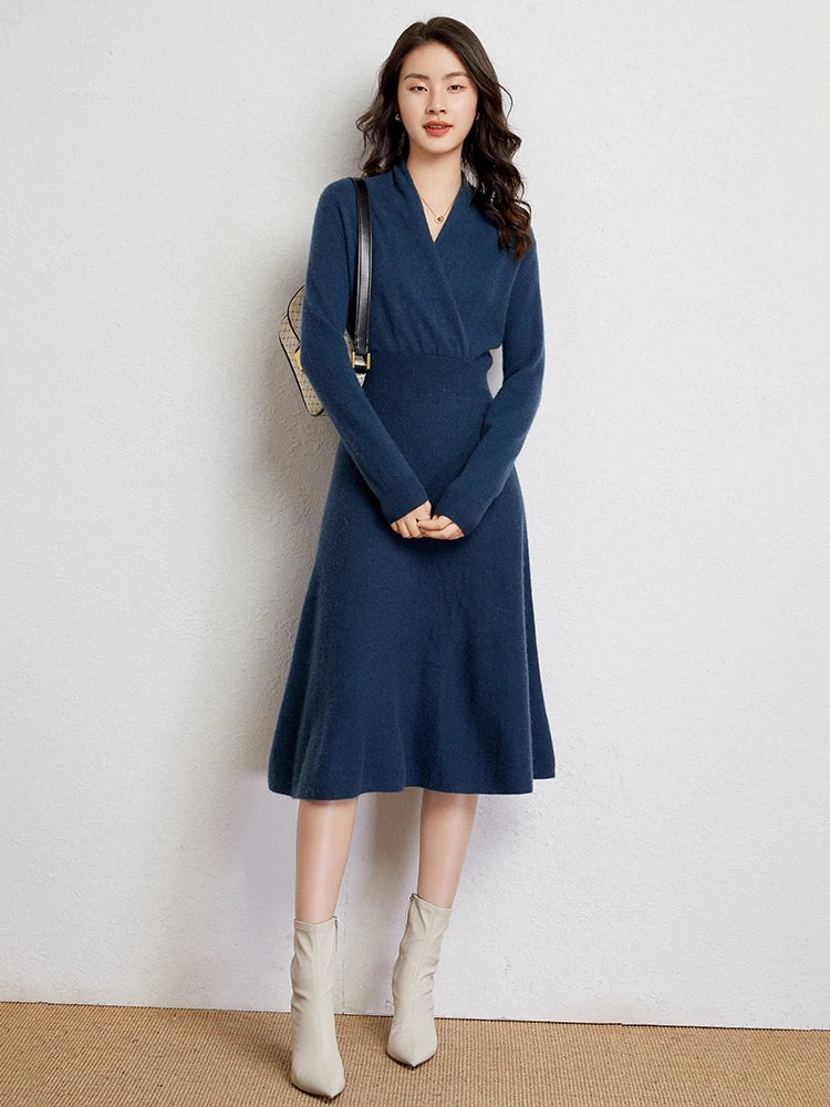 Cashmere V-Neck Wrap Dress