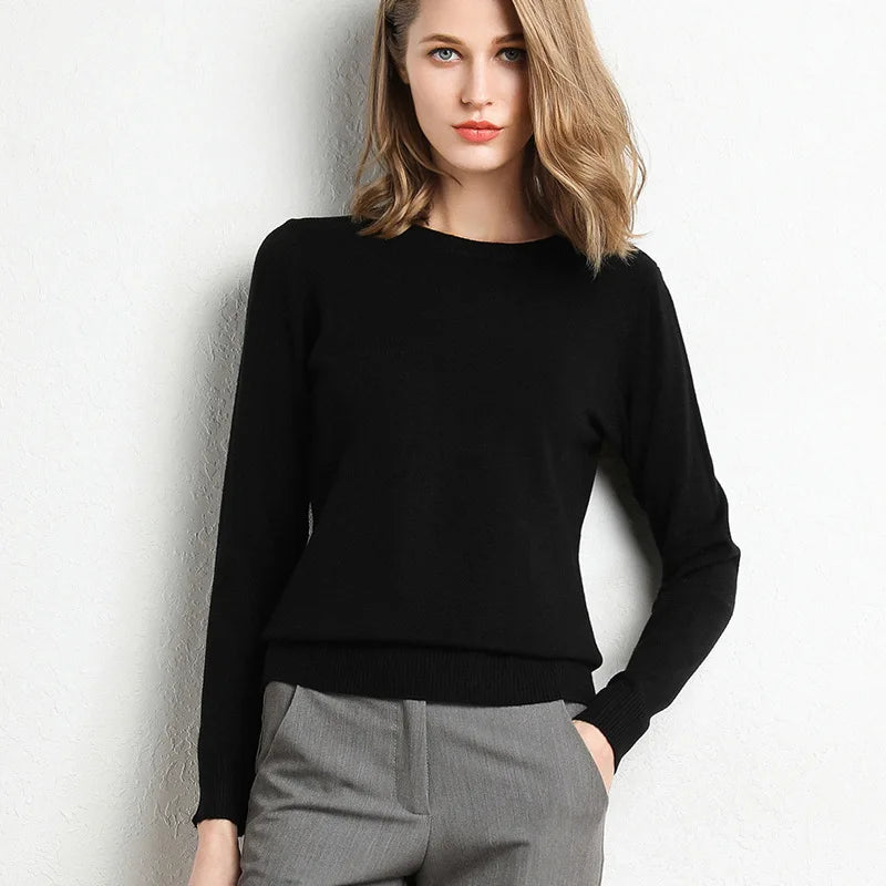 Cashmere Wool O-Neck Knit Sweater