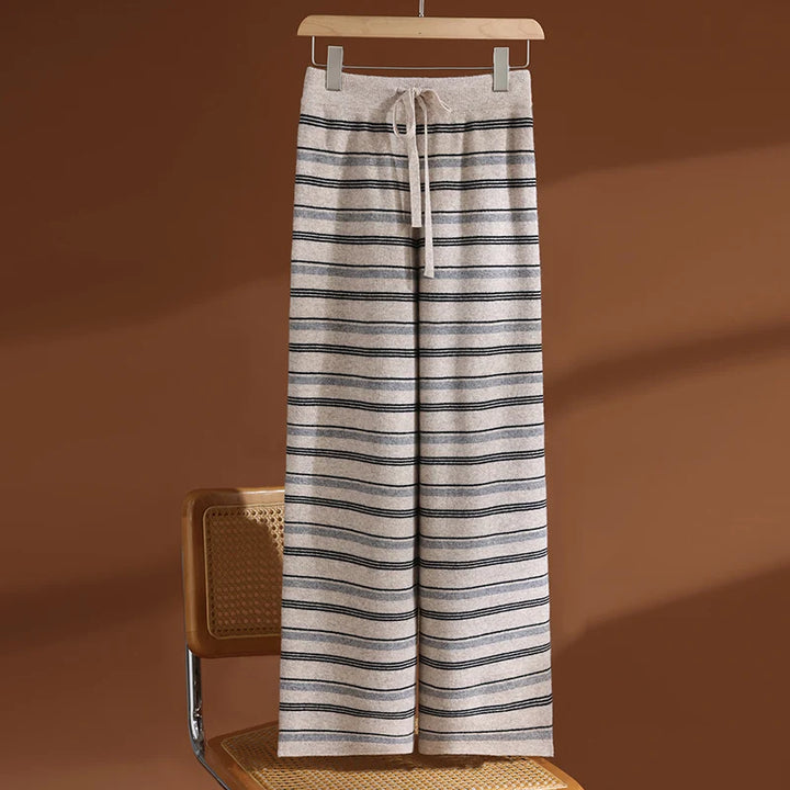 Cashmere Wool Striped Wide-Leg Knit Pants