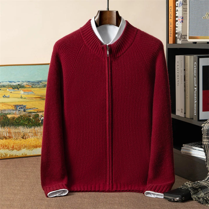 Cashmere Zip-Up Ribbed Cardigan