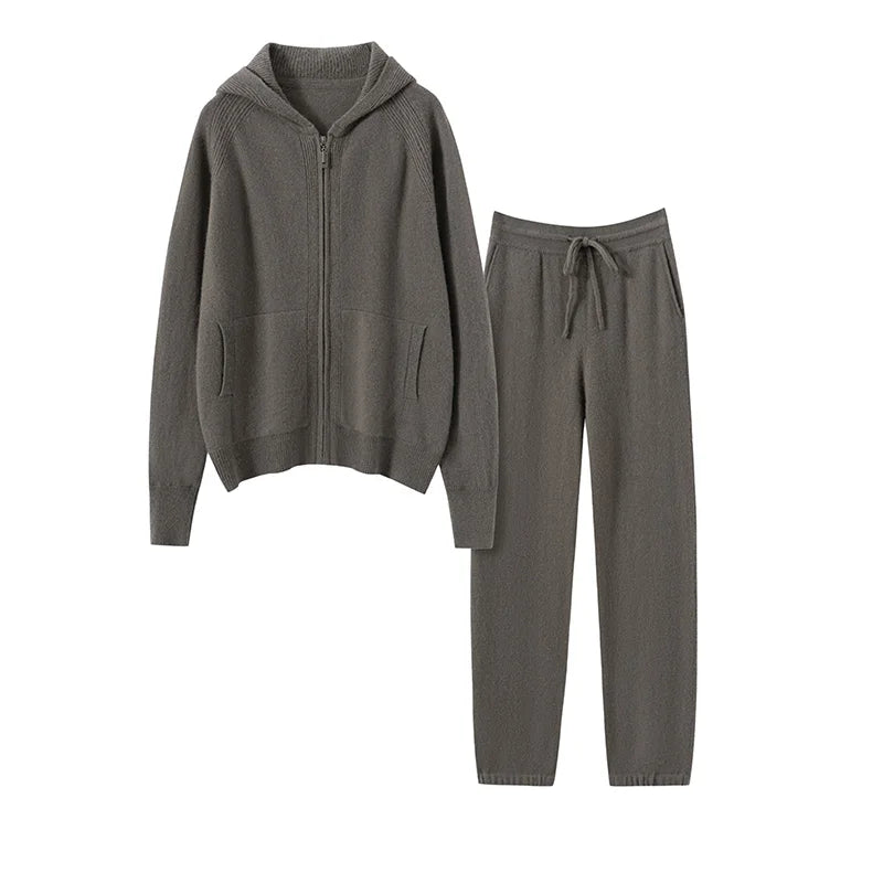 Cashmere Zip Hoodie and Knit Lounge Set