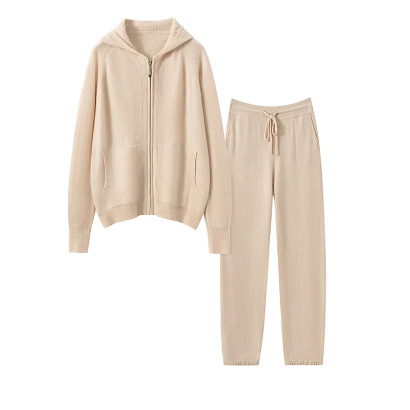 Cashmere Zip Hoodie and Knit Lounge Set