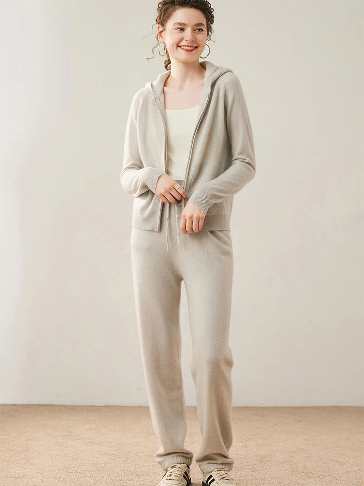 Cashmere Zip Hoodie and Knit Lounge Set