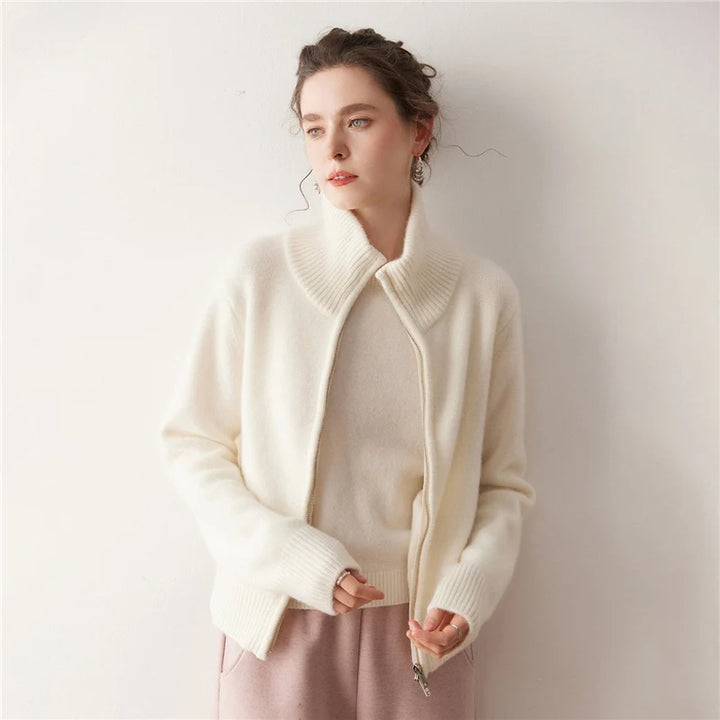  Cashmere Zip Lapel Cardigan