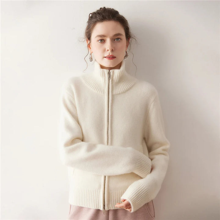  Cashmere Zip Lapel Cardigan