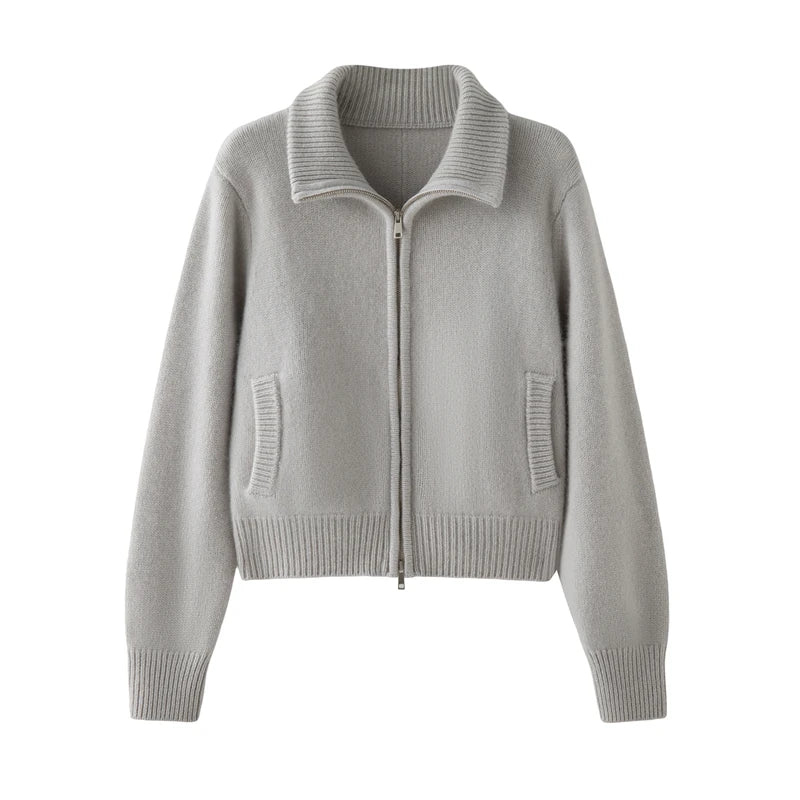  Cashmere Zip Lapel Cardigan
