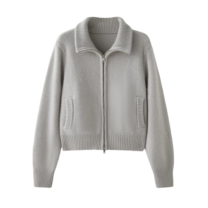  Cashmere Zip Lapel Cardigan