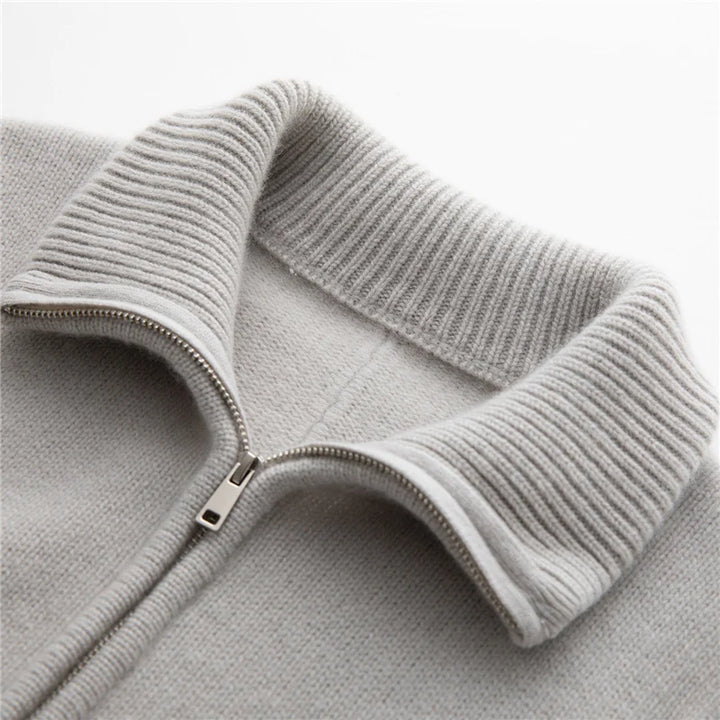  Cashmere Zip Lapel Cardigan