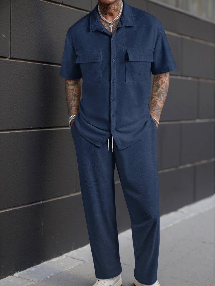 Casual Short Sleeve Shirt & Trousers Set