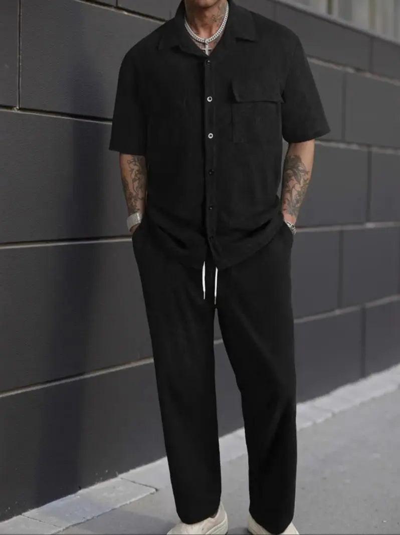 Casual Short Sleeve Shirt & Trousers Set