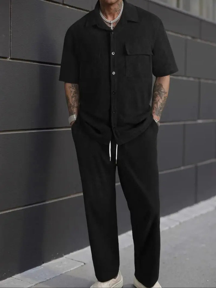 Casual Short Sleeve Shirt & Trousers Set