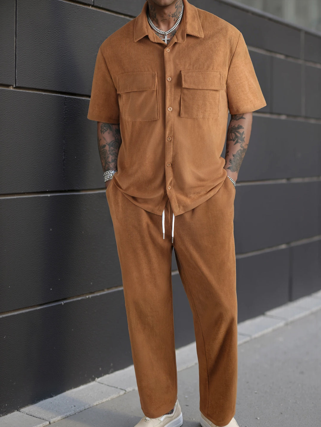 Casual Short Sleeve Shirt & Trousers Set