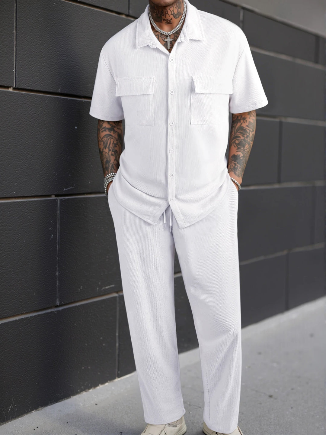 Casual Short Sleeve Shirt & Trousers Set