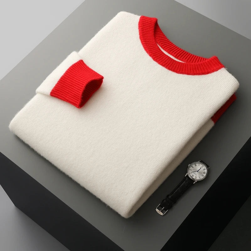 Casual Wool Contrast Knit Sweater