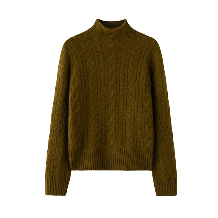Chic Cable Knit Cashmere Mock Neck Sweater