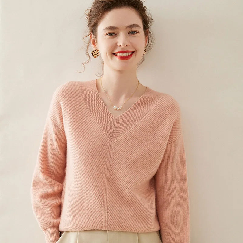  Chic Cashmere V-Neck Knit Sweater