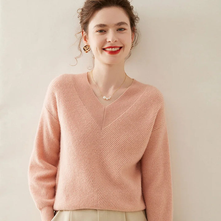  Chic Cashmere V-Neck Knit Sweater