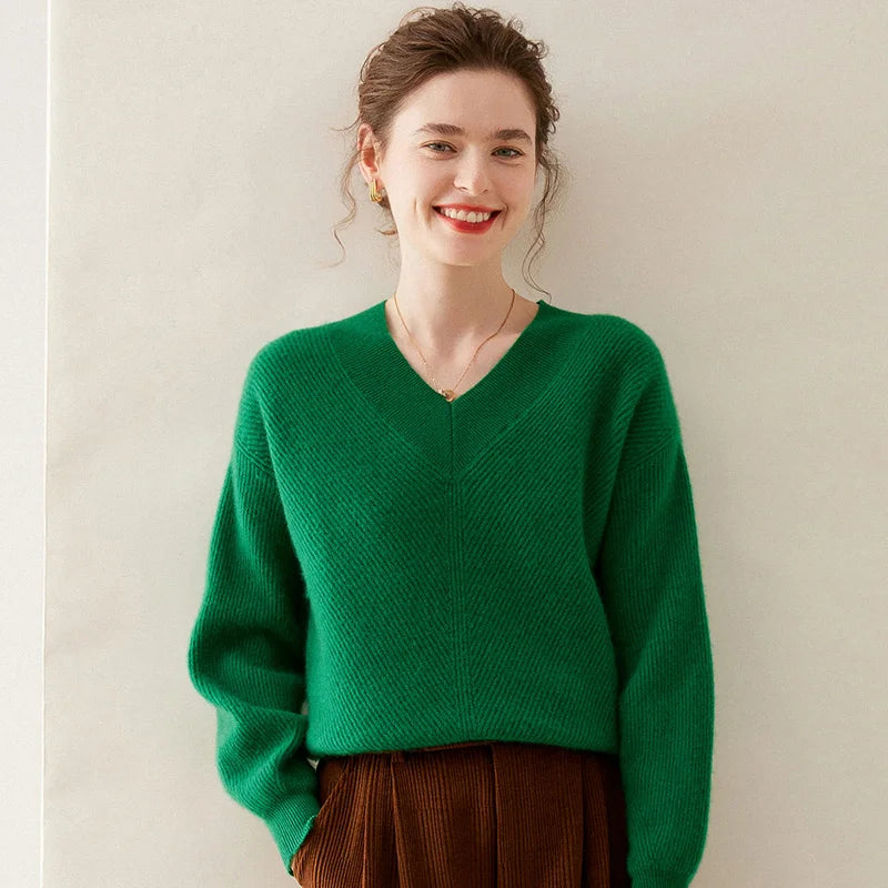  Chic Cashmere V-Neck Knit Sweater