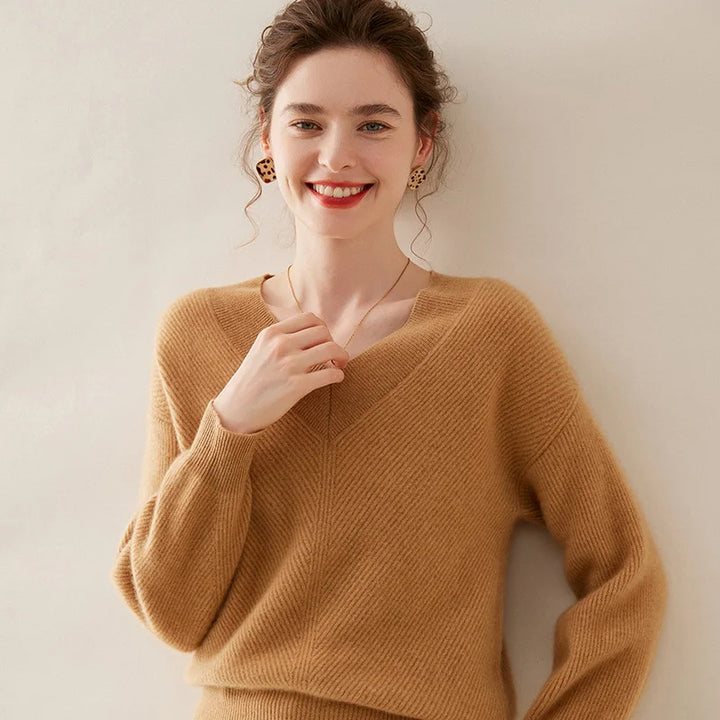  Chic Cashmere V-Neck Knit Sweater