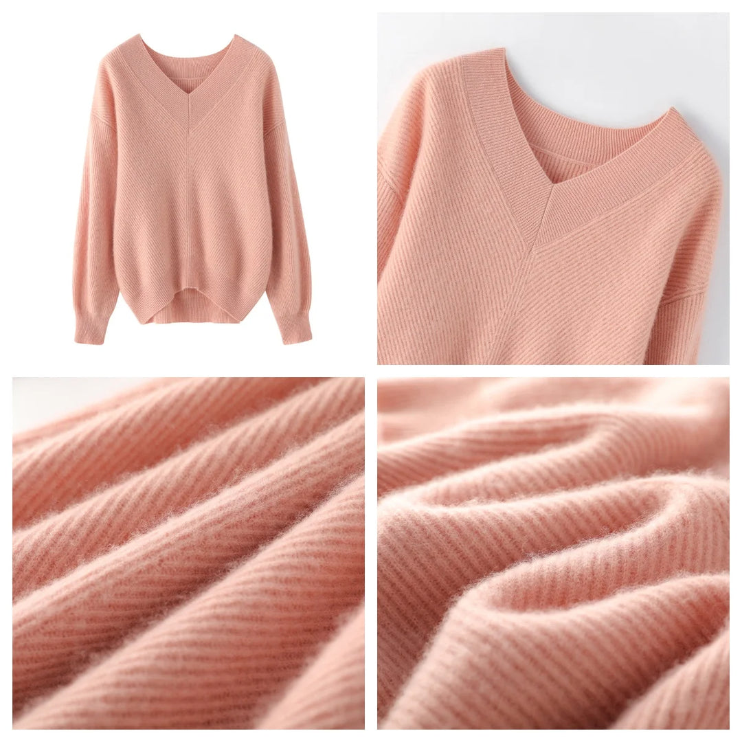  Chic Cashmere V-Neck Knit Sweater