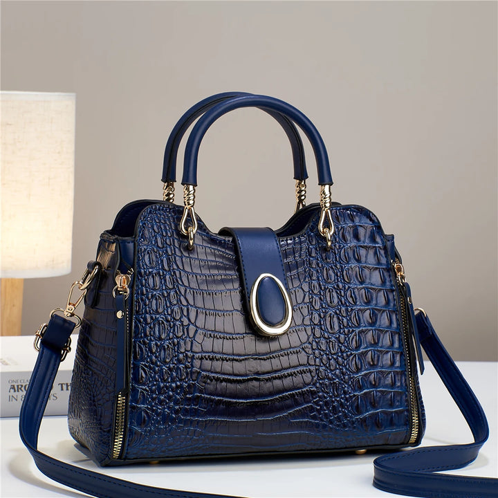 Chic Crocodile-Effect Tassel Handbag