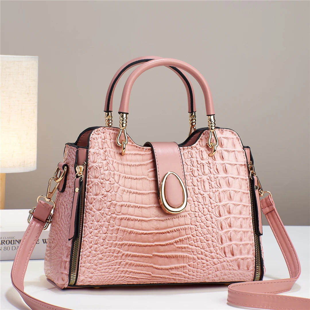 Chic Crocodile-Effect Tassel Handbag