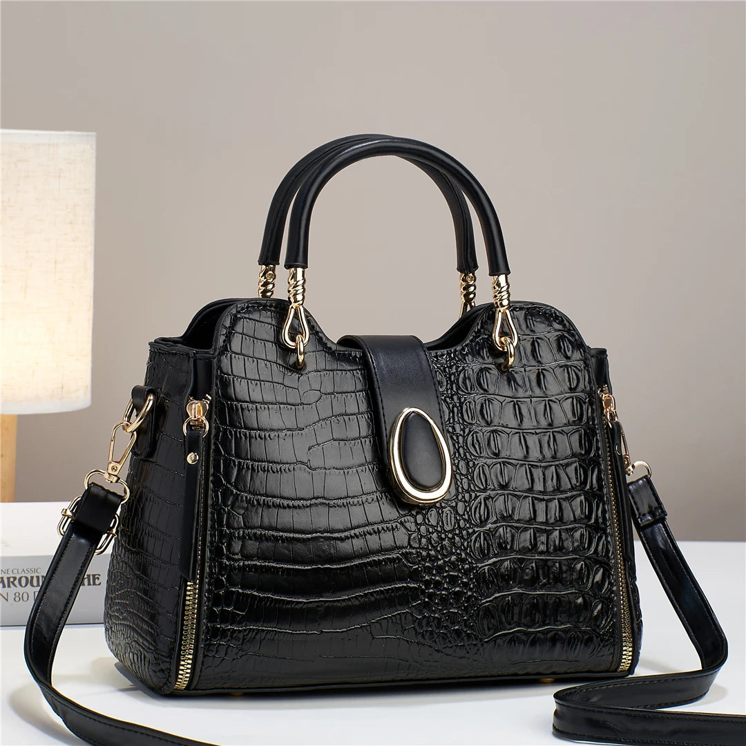 Chic Crocodile-Effect Tassel Handbag