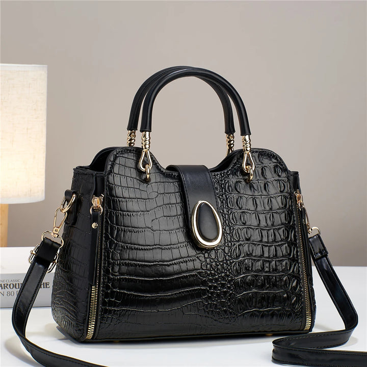 Chic Crocodile-Effect Tassel Handbag