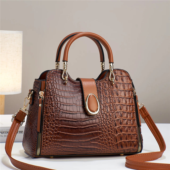 Chic Crocodile-Effect Tassel Handbag