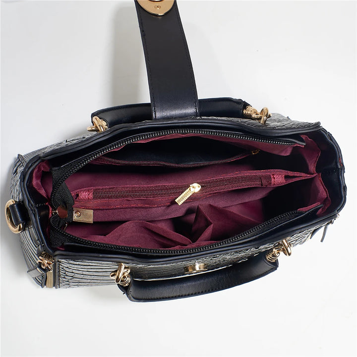 Chic Crocodile-Effect Tassel Handbag