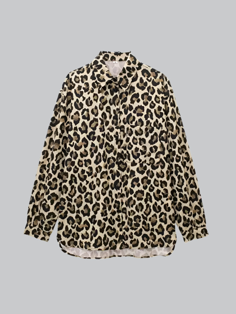 Chic Leopard Print Button-Up Blouse