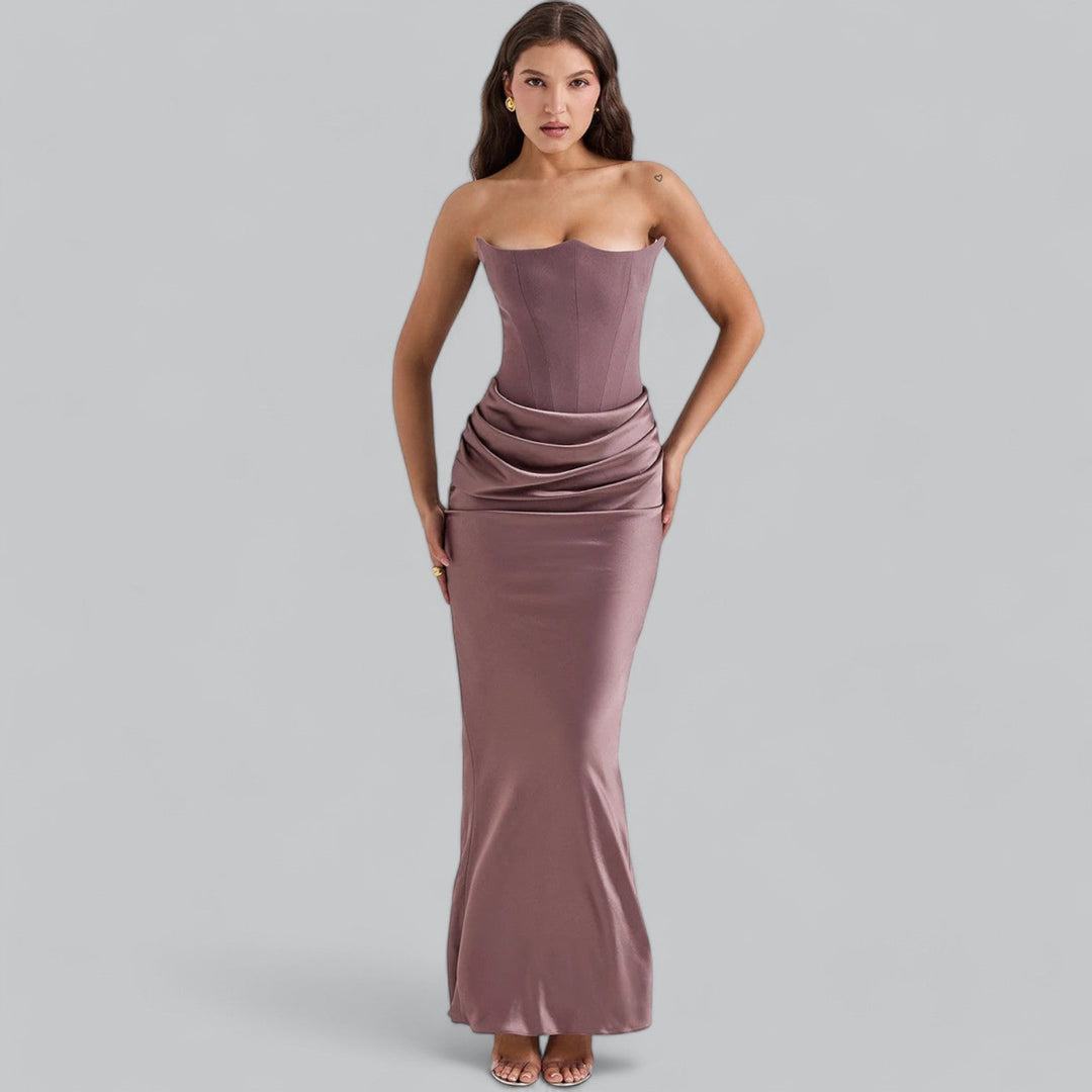 Chic Strapless Velvet Corset Maxi Dress