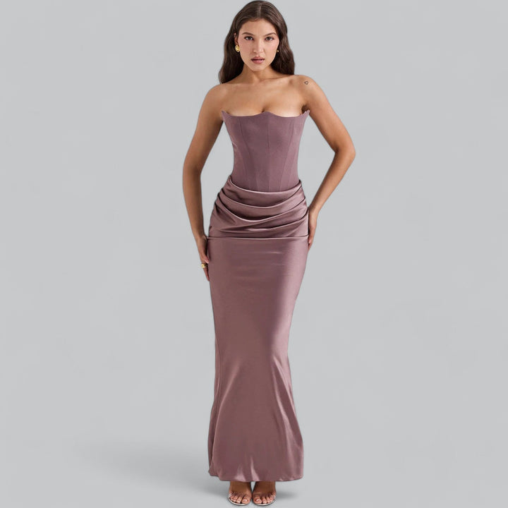 Chic Strapless Velvet Corset Maxi Dress