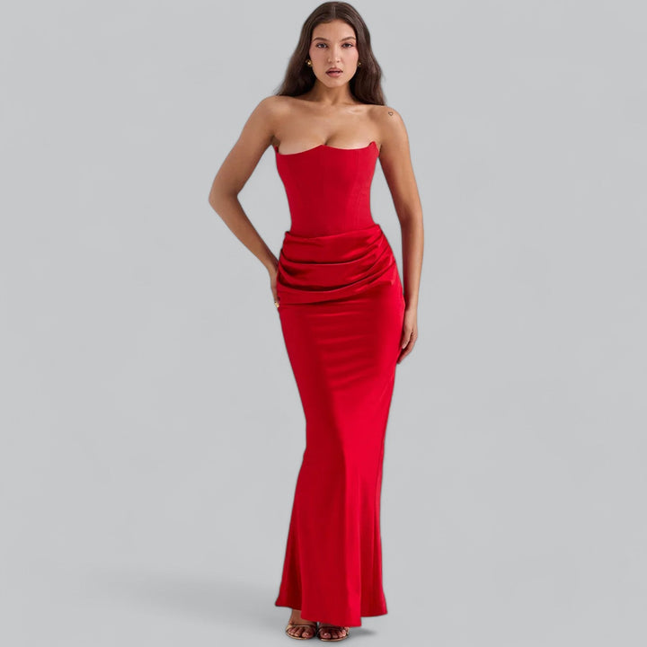 Chic Strapless Velvet Corset Maxi Dress