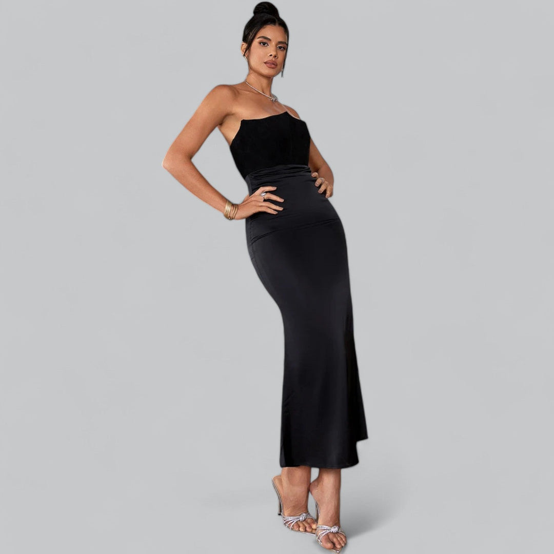 Chic Strapless Velvet Corset Maxi Dress