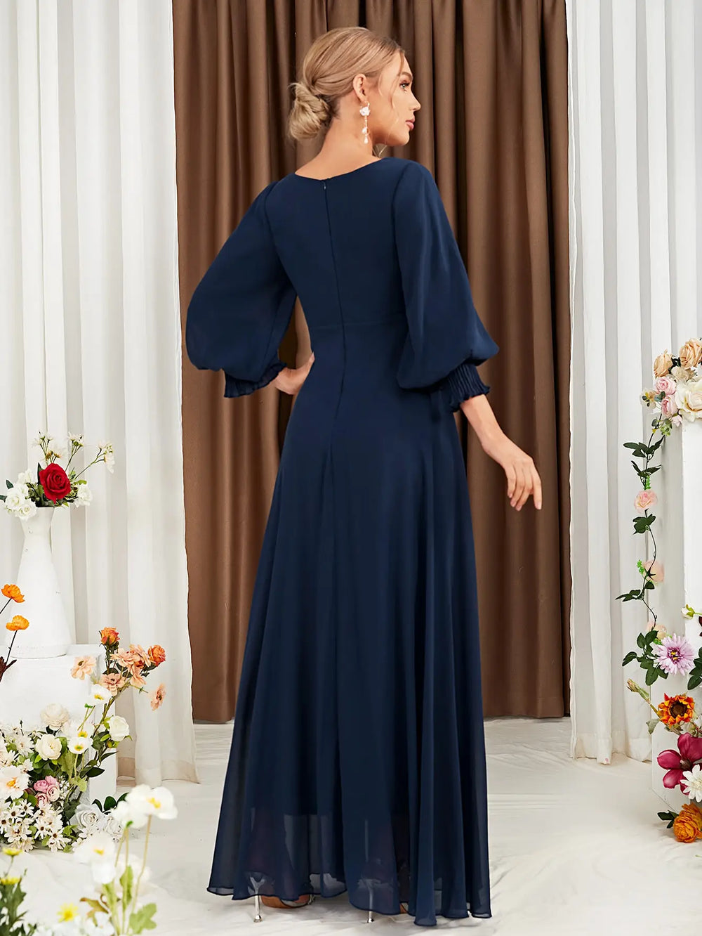 Chiffon Lantern Sleeve Bridesmaid Gown