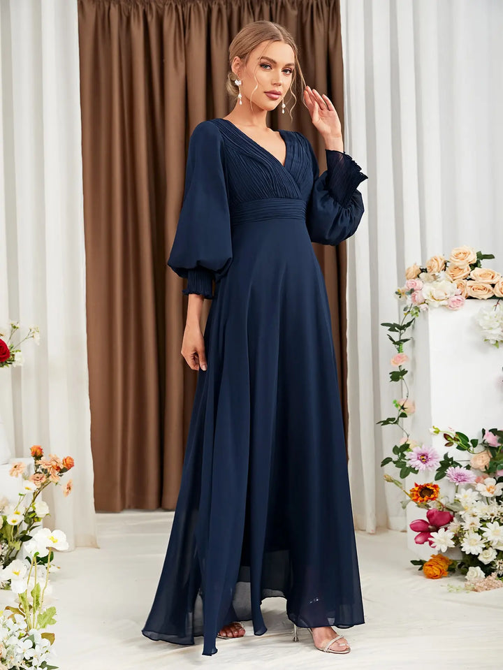 Chiffon Lantern Sleeve Bridesmaid Gown