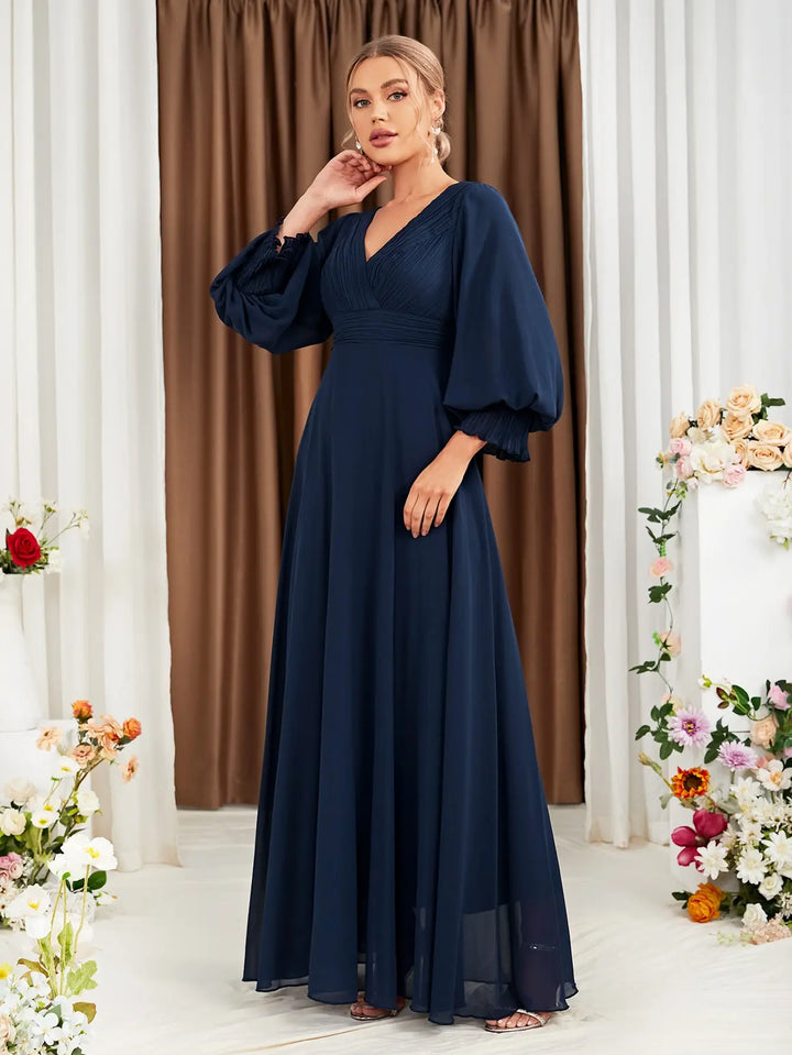 Chiffon Lantern Sleeve Bridesmaid Gown