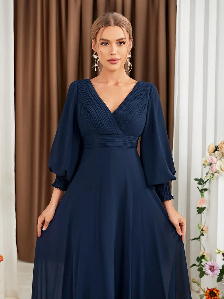 Chiffon Lantern Sleeve Bridesmaid Gown