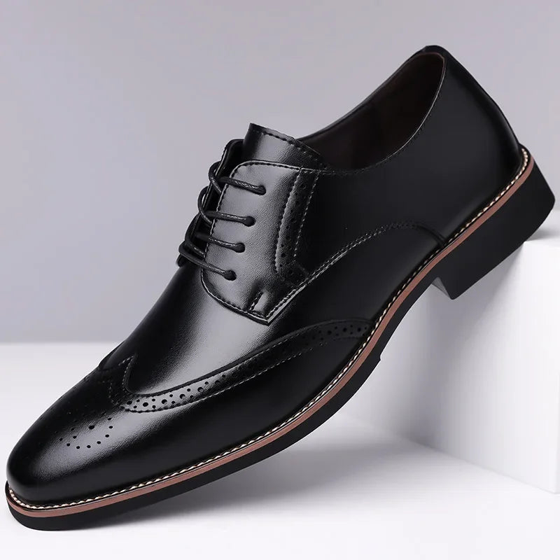 Classic Leather Brogue Wingtip Shoes